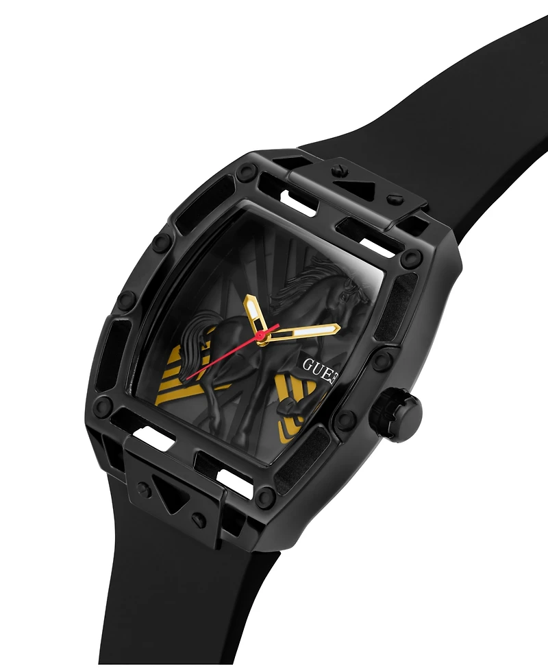 Guess Men's Black Silicone Analog Watch, 44mm