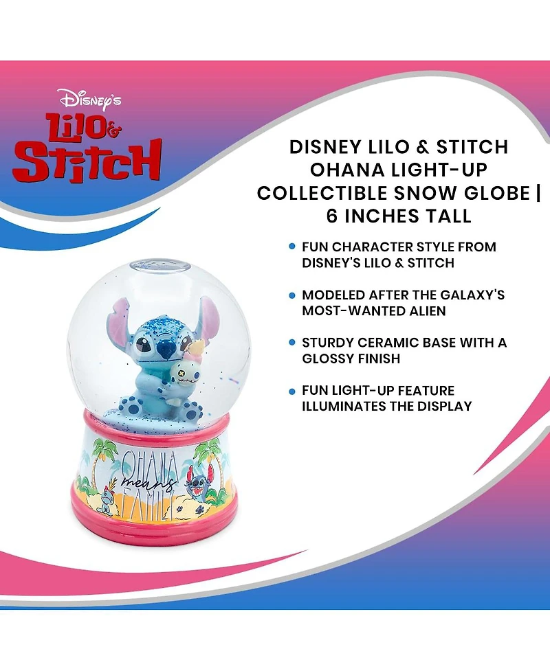 Disney Lilo & Stitch Ohana Light-Up Snow Globe with Swirling Glitter Display Decoration | Home Decor for Kids Room Essentials | Precious Keepsake, Cut