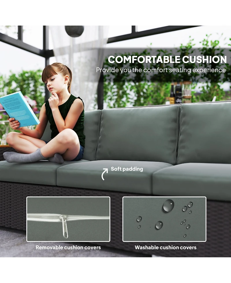 Outsunny 3-Seater Outdoor Sofa w/ Thick Cushions, Patio Couch,