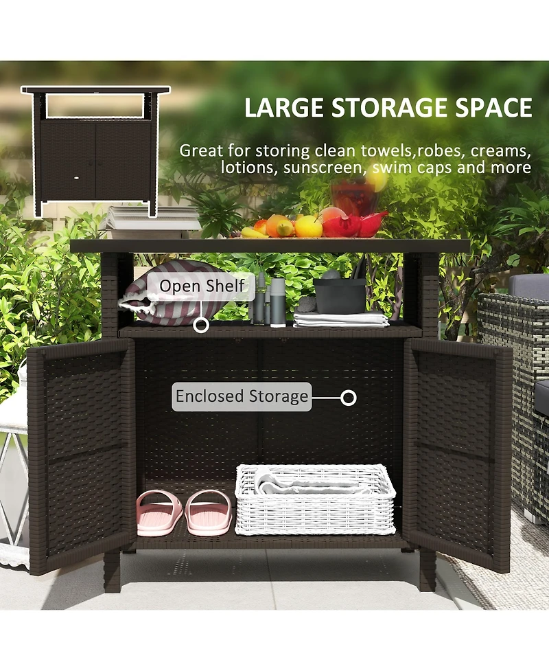 Outsunny Wicker Storage Cabinet, Outdoor Buffet Dark