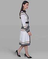 Karl Lagerfeld Paris Women's Printed Crepe Collar Shirt Dress