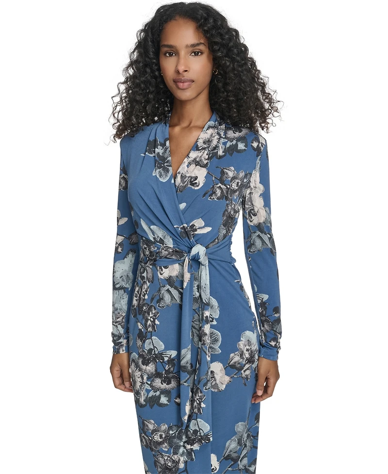 Calvin Klein Women's Printed Surplice V-Neck Midi Dress
