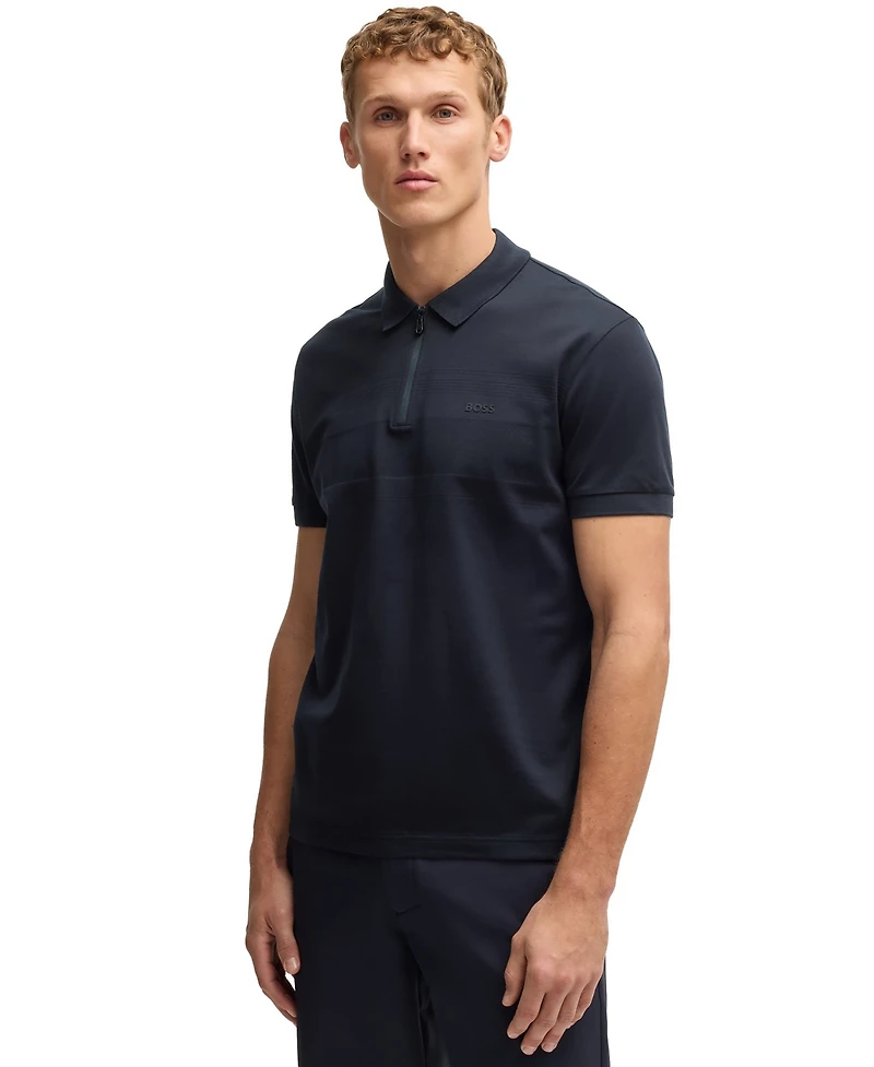 Boss by Hugo Men's Zip Neck Structured-Cotton Polo Shirt
