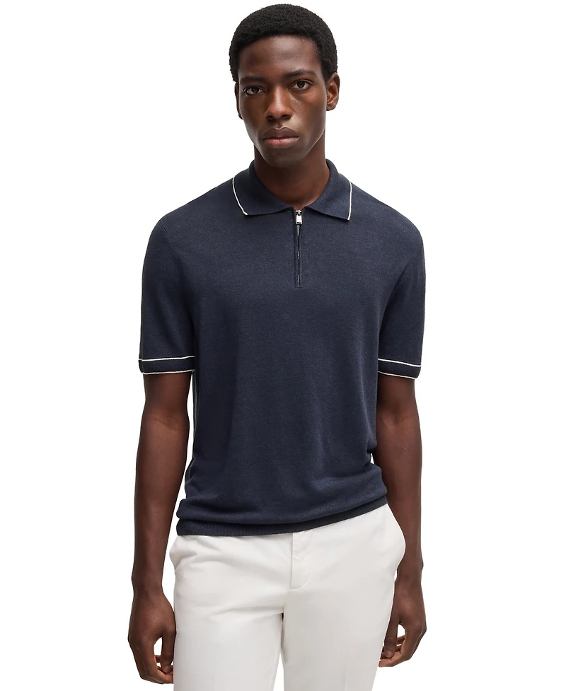 Boss by Hugo Men's Zip Placket Linen-Blend Knit Sweater