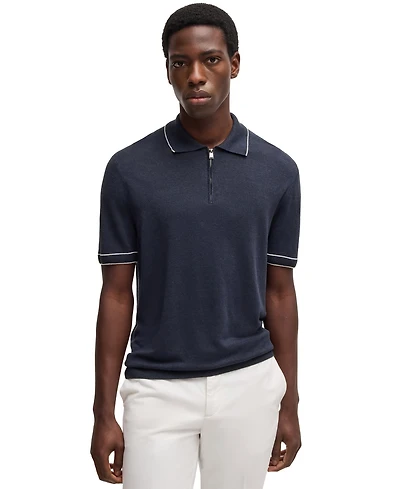 Boss by Hugo Men's Zip Placket Linen-Blend Knit Sweater