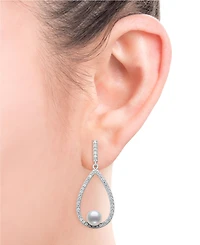 Belle de Mer Cultured Freshwater Button Pearl (6-7mm) and Lab Created Sapphire(1 3/4 ct.t.w) Earrings in Sterling Silver