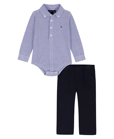 Tommy Hilfiger Baby Boys Woven Shirt-Style Bodysuit and Pants, 2-Piece Set