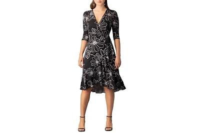 Kiyonna Women's Flirty Flounce Midi Wrap Dress with 3/4 Sleeves