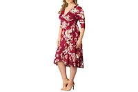 Kiyonna Plus Flirty Flounce Midi Wrap Dress with 3/4 Sleeves