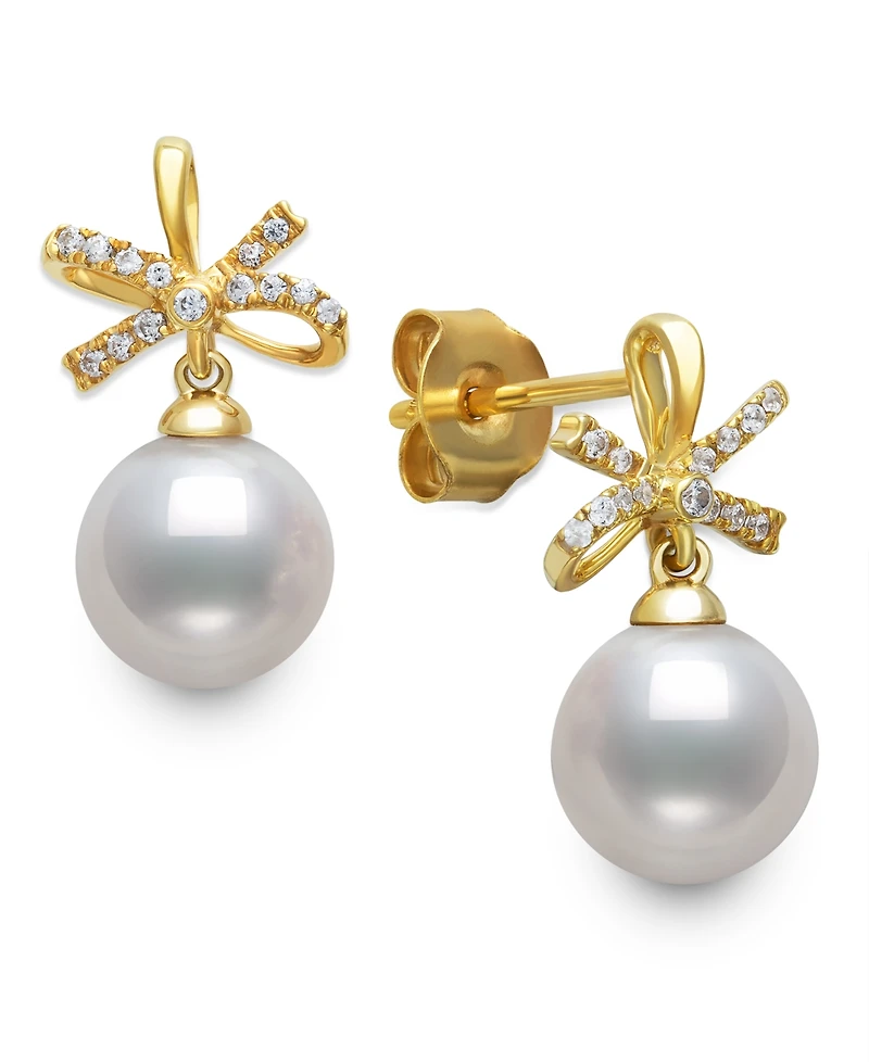 Belle de Mer Freshwater Pearl (7-8mm) and Cubic Zirconia Jewelry Set in Gold Over Silver