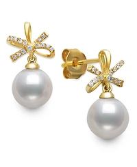 Belle de Mer Freshwater Pearl (7-8mm) and Cubic Zirconia Jewelry Set in Gold Over Silver