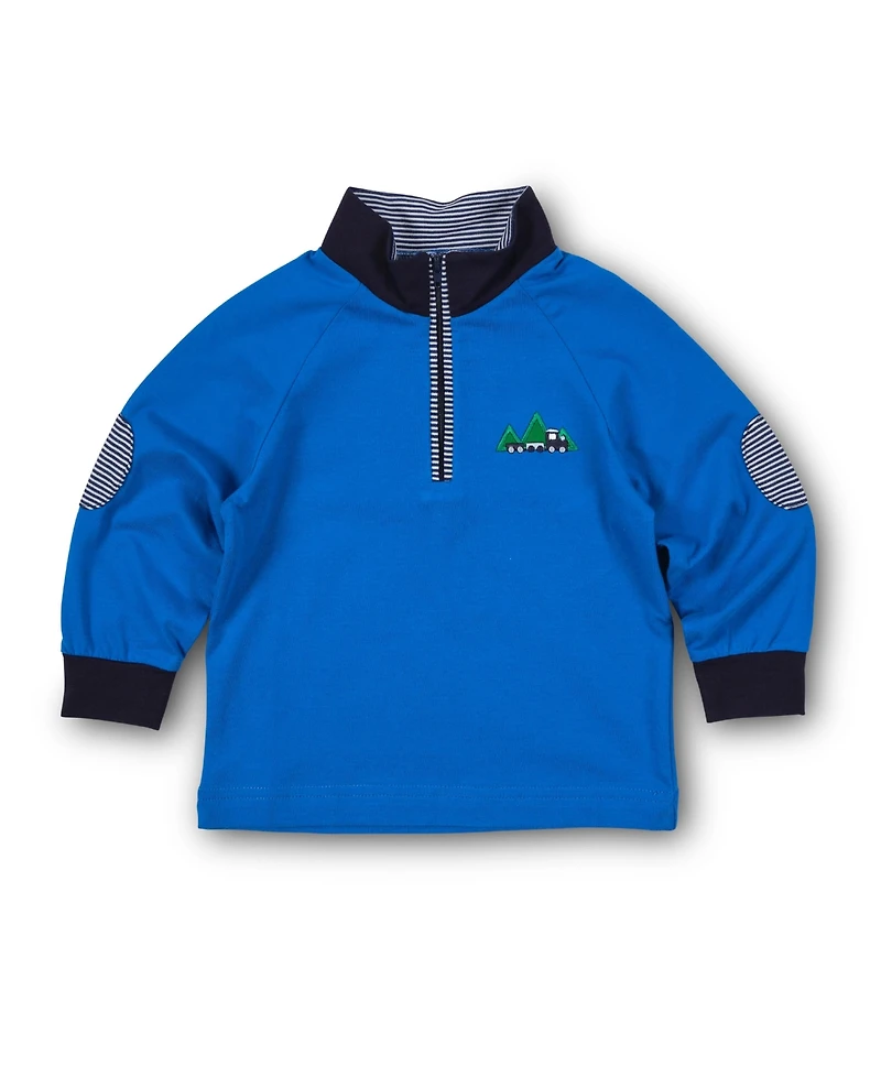 Florence Eiseman Little Boys Knit Raglan 1/2 Zip Shirt With Train