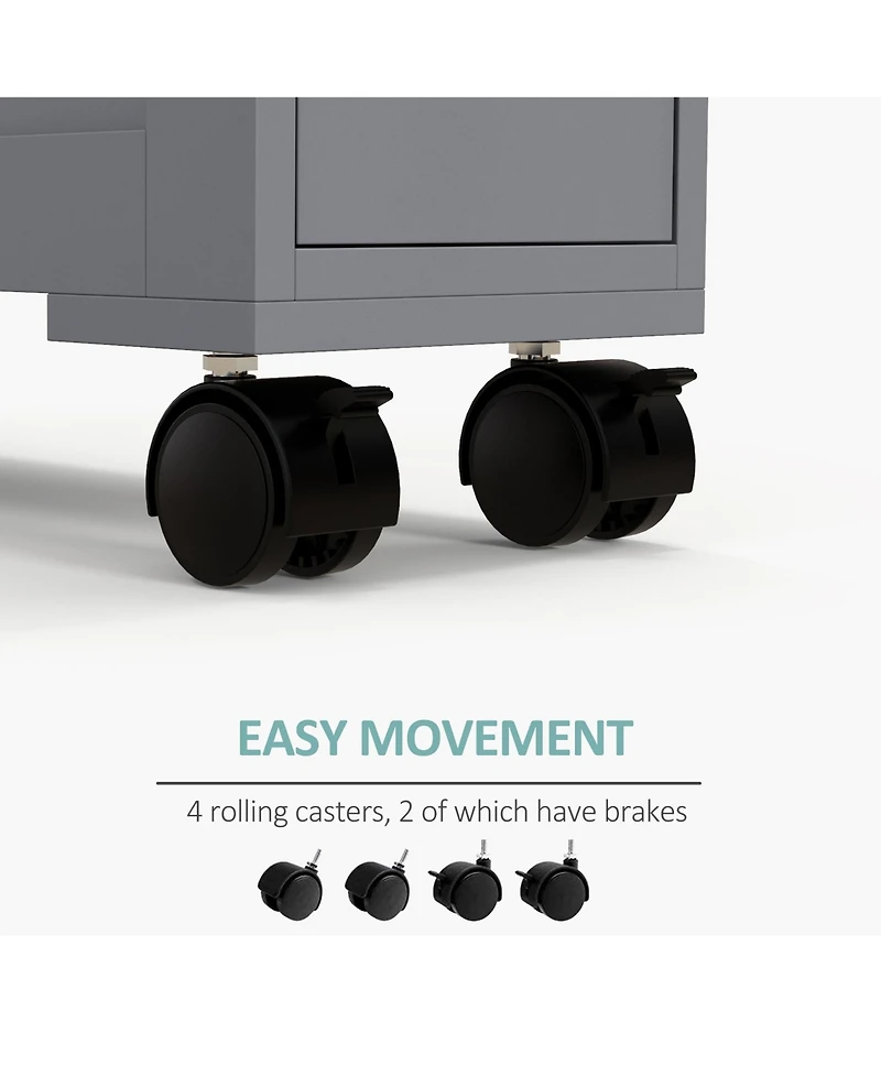 Airsurfer 6.25 x 20.5 x 28.25 Wood Rolling Narrow Bathroom Side Storage Cabinet Freestanding Storage Organizer Gray