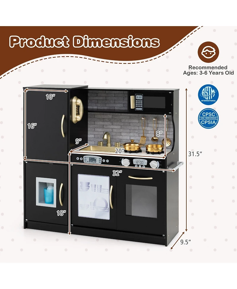 Skonyon Kids Wooden Pretend Play Kitchen with Blackboard & Accessories