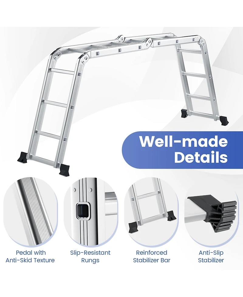 Sugift 7-in-1 Folding Aluminum Ladder with Anti-Skid Pedal