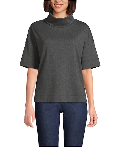 Lands' End Women's Elbow Sleeve Supima Cotton Relaxed Turtleneck
