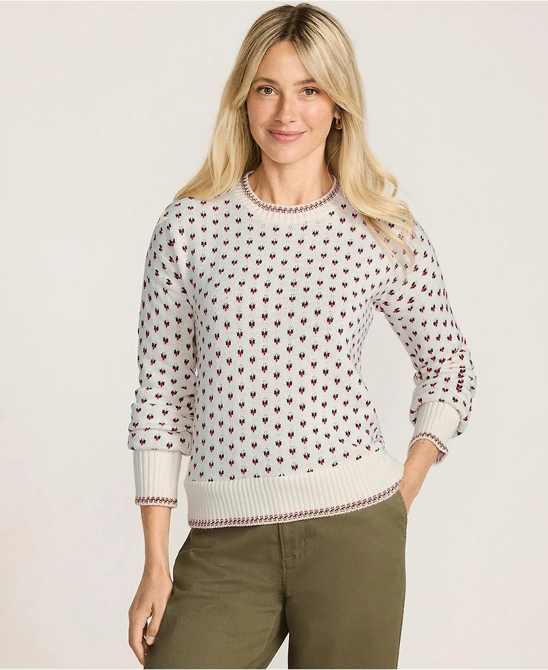 Lands' End Women's Drifter All Over Jacquard Jersey Crew Neck Sweater