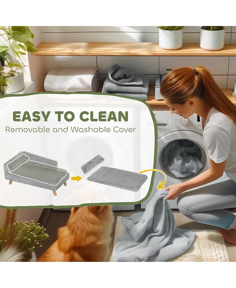 PawHut Dog & Cat Couch with Foam Cushion, Soft Pillow for M Dogs, Light