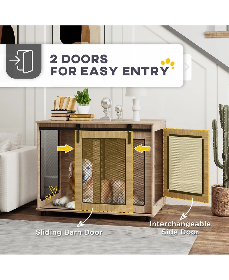 PawHut 39" Dog Crate Furniture with Sliding Barn Door, for Large Dogs
