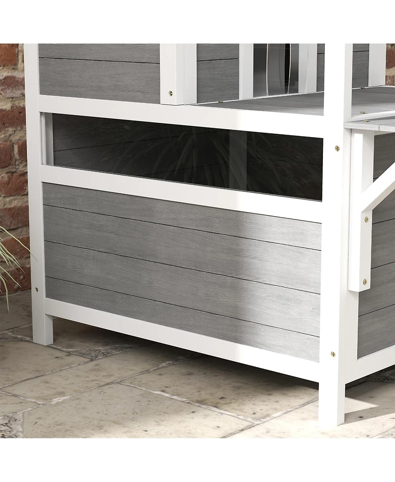 PawHut Outdoor Cat House w/ Balcony, Openable Top, Escape Door, Light