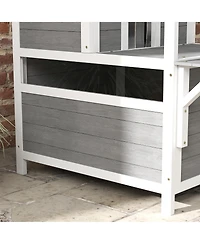 PawHut Outdoor Cat House w/ Balcony, Openable Top, Escape Door, Light