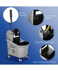 Homcom 9.5 Gallon/36L Wringer Bucket Cart w/ Down Press Wringer, Mop Holder