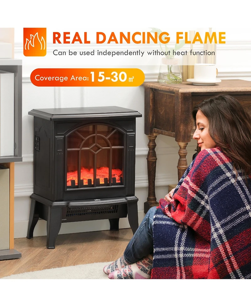 Homcom Freestanding Indoor Electric Heater w/Realistic Flame & 2 Heat Settings