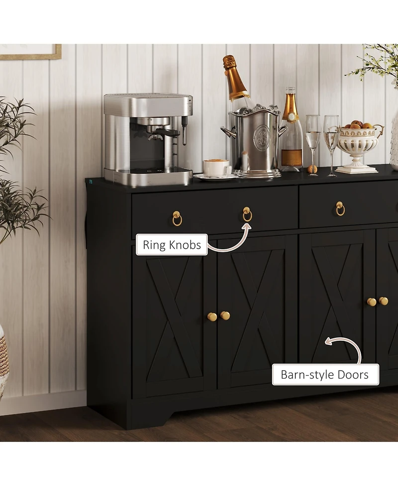Homcom Kitchen Storage Sideboard, Buffet Cabinet with Barn Doors,