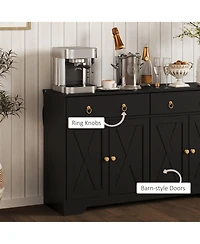 Homcom Kitchen Storage Sideboard, Buffet Cabinet with Barn Doors,