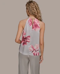 Donna Karan New York Women's Printed Twist Neck Coil Halter Top