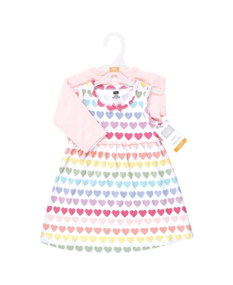 Hudson Baby Girls 0-24M Cotton Dress and Cardigan Set, Cascading Hearts
