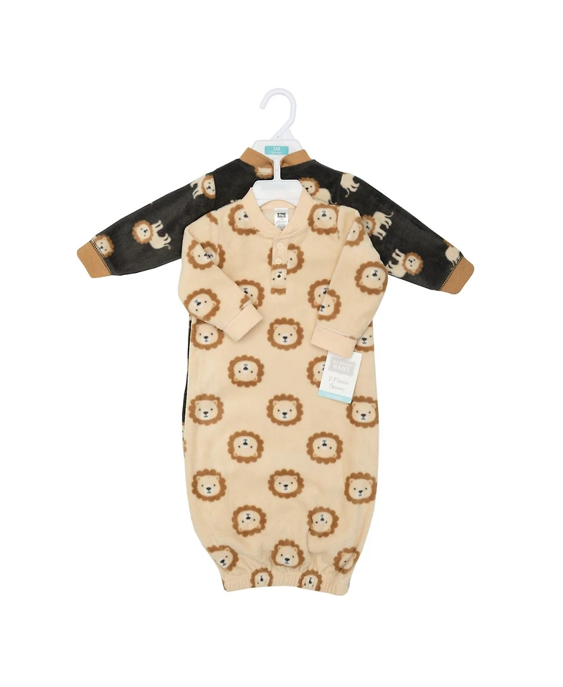 Hudson Baby Baby Boys Hudson Fleece Gowns, Brave Lion, 0-6 Months