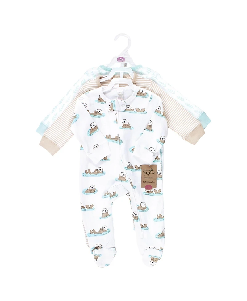 Touched by Nature Baby Boys Organic Cotton Sleep and Play, Otters, 0-3 Months