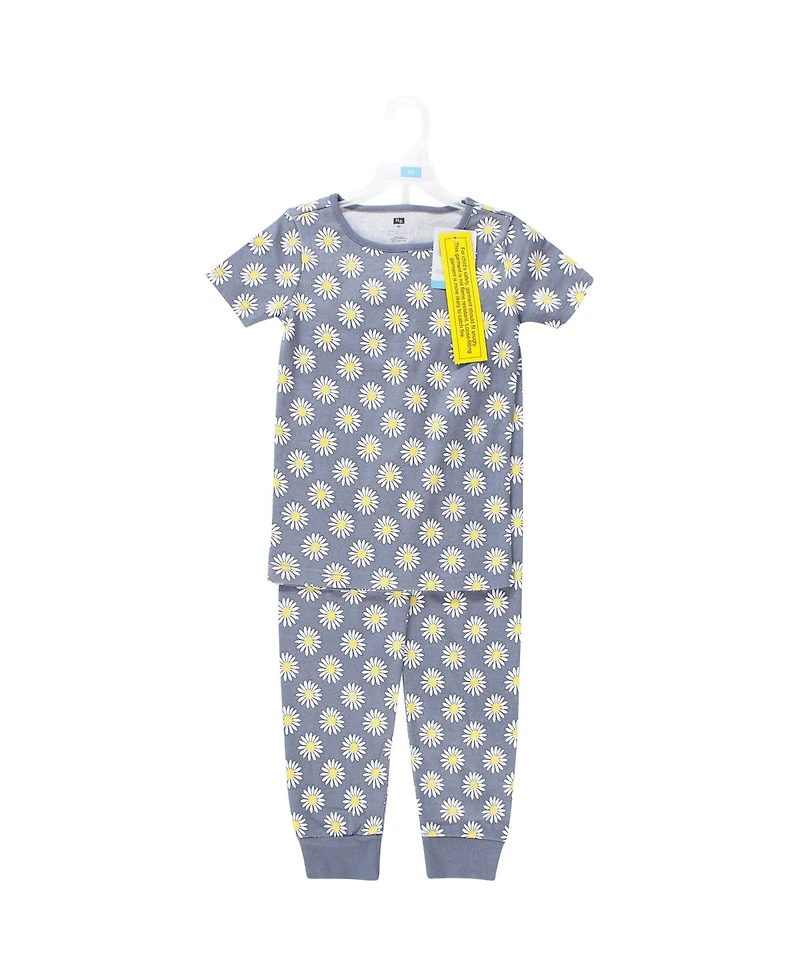 Hudson Baby Infant Girls Cotton Pajama Set, Blue Daisy, 6 Years