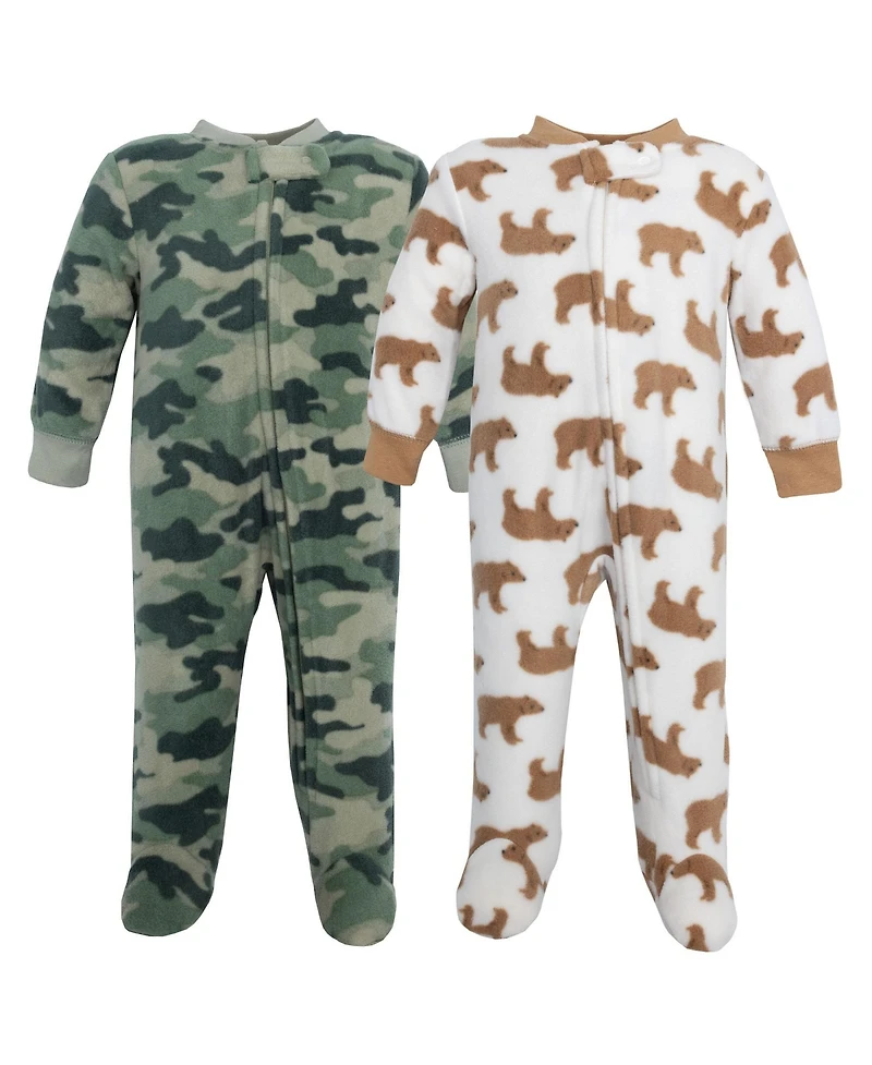 Hudson Baby Boys Fleece Sleep and Play, Brown Bear Camo, 0-3 Months