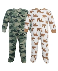 Hudson Baby Boys Fleece Sleep and Play, Brown Bear Camo, 0-3 Months
