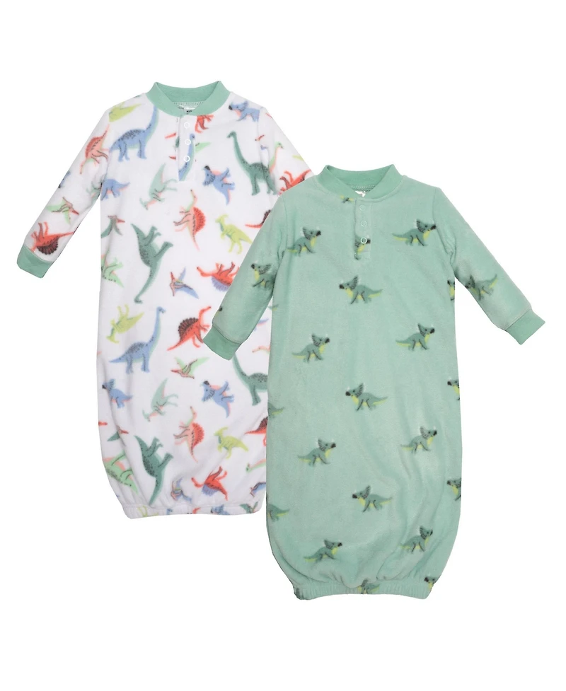 Hudson Baby Baby Boys Hudson Fleece Gowns, Cheerful Dino Friends, 0-6 Months