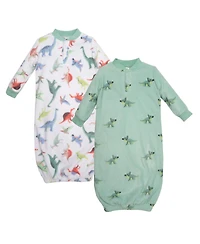 Hudson Baby Baby Boys Hudson Fleece Gowns, Cheerful Dino Friends, 0-6 Months