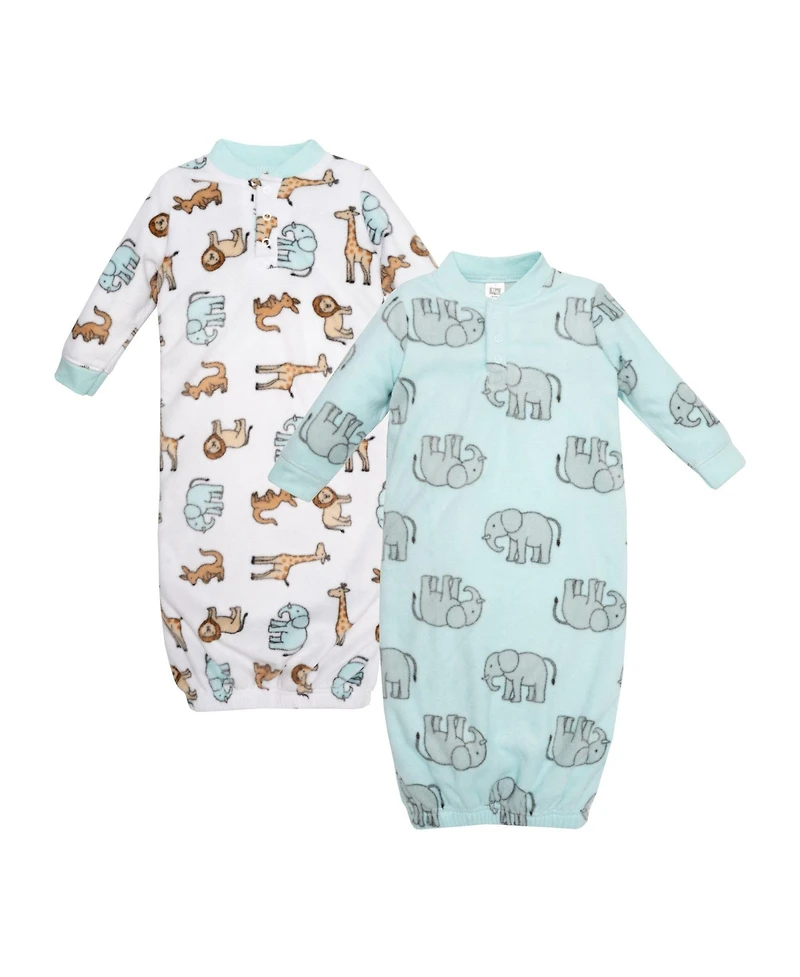 Hudson Baby Baby Boys Hudson Fleece Gowns, Cute Safari, 0-6 Months