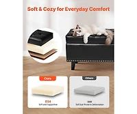 Pu Leather Storage Ottoman Bench Gray with Button-Tufted Design and Wooden Legs