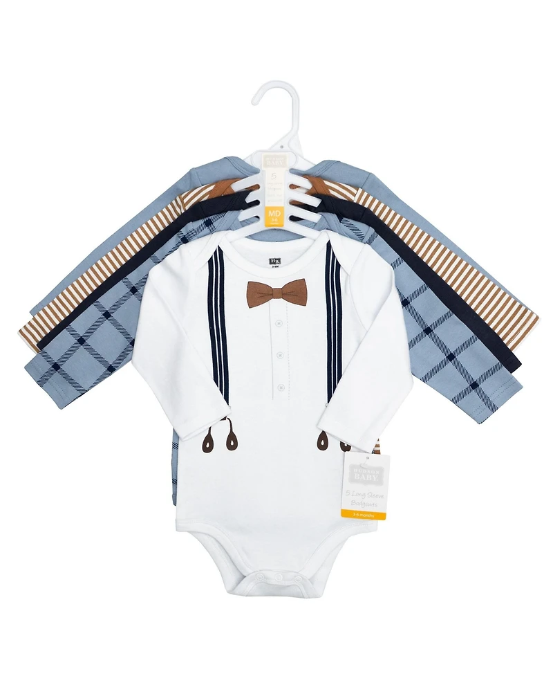 Hudson Baby Baby Boys Hudson Cotton Long-Sleeve Bodysuits 5-Pack, Handsome Like Daddy, 9-12 Months