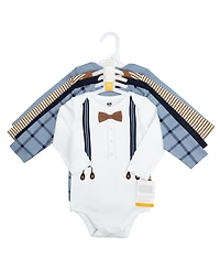 Hudson Baby Baby Boys Hudson Cotton Long-Sleeve Bodysuits 5-Pack, Handsome Like Daddy, 9-12 Months