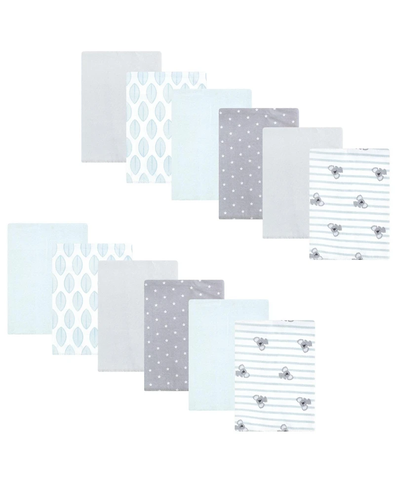 Hudson Baby Cotton Flannel Burp Cloths 12-Pack Bundle, Koala Stripe, One Size