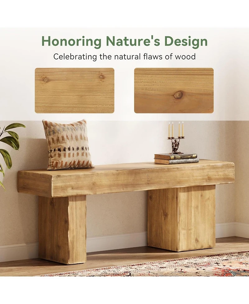 Tribesigns Solid Wood Bench, 47” Farmhouse Entryway Bench with Thickened Seat & Artistic Legs, Indoor Bench