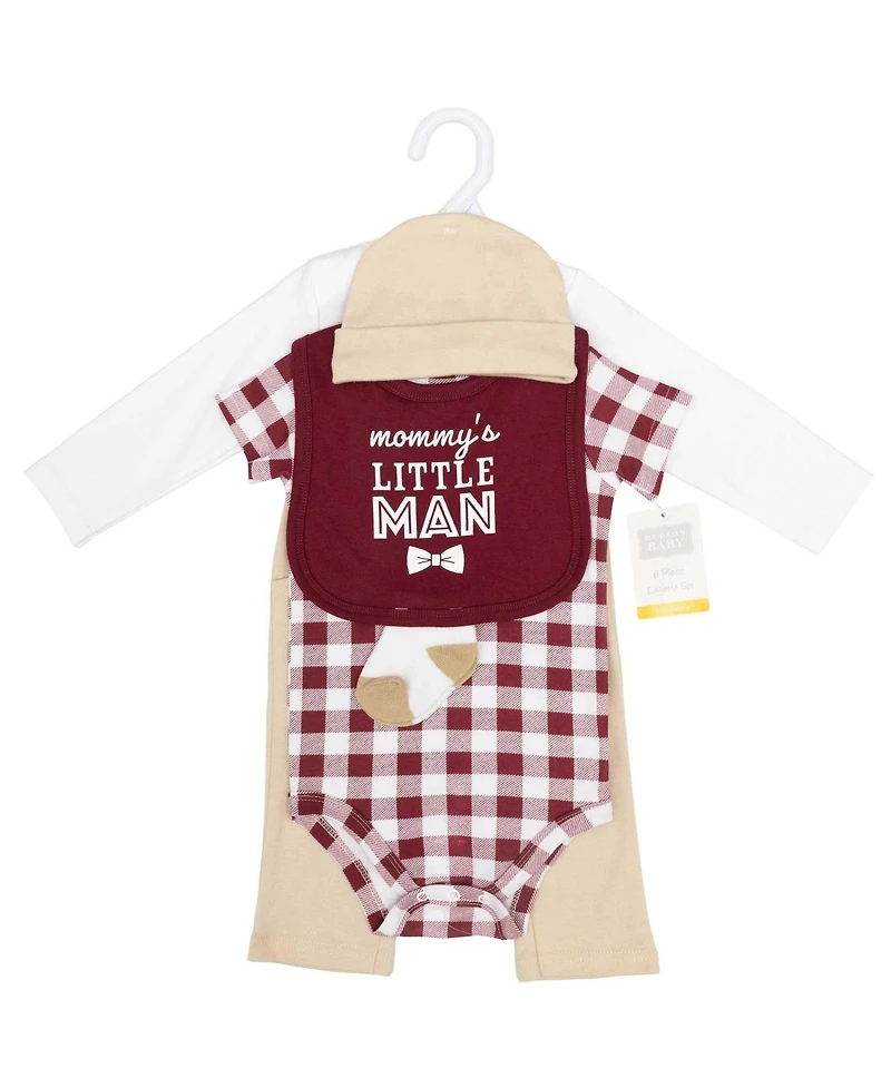 Hudson Baby Boys Cotton Layette Set, Burgundy Tan Suspenders, 9-12 Months