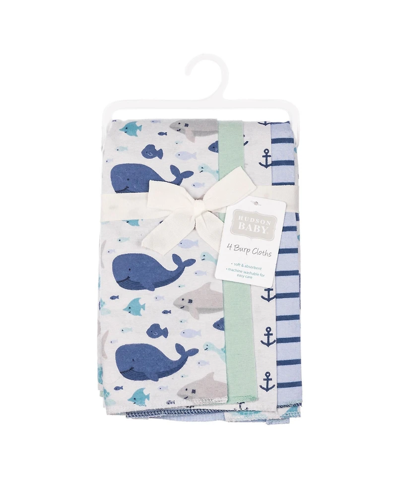 Hudson Baby Cotton Flannel Burp Cloths -Pack, Sea Friends