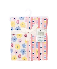 Hudson Baby Infant Girls Cotton Flannel Burp Cloths 12-Pack Bundle, Flowers And Strawberries, One Size