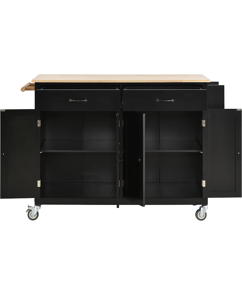 Casainc 54.3inch Kitchen Island Cart with Solid Wood Top, Locking Wheels, 4-Door Cabinet, Two Drawers, Spice Rack and Towel for Dining Room