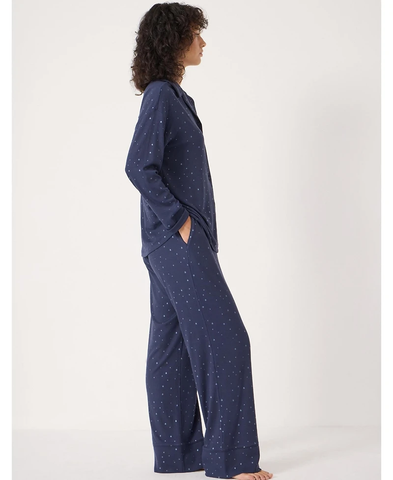 Hush Women's Ribbed Modal Star Printed Pyjamas