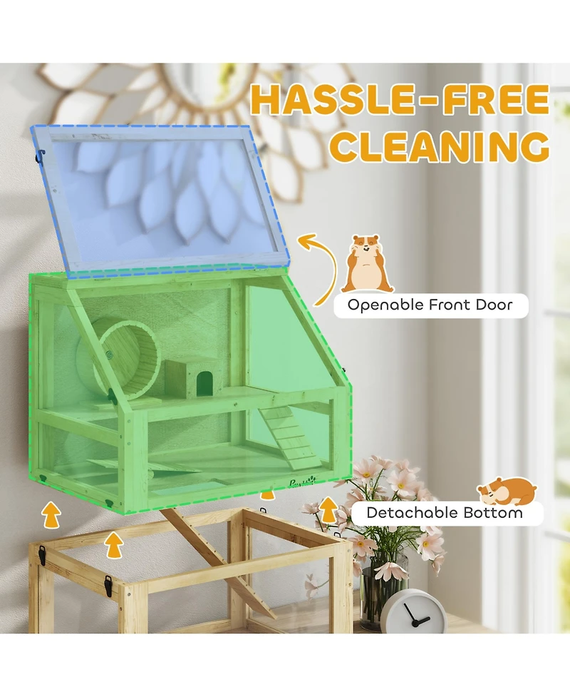 PawHut 3 Tiers Wooden Hamster Cage w/ Detachable Bottom, 24" x 16" x 29.5"